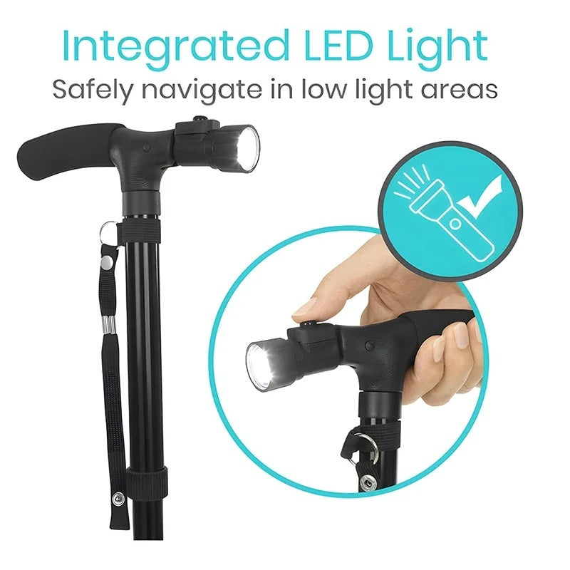 Foldable Walking Stick with Light - Anti-Slip Lightweight Collapsible Aluminum Walking Aid