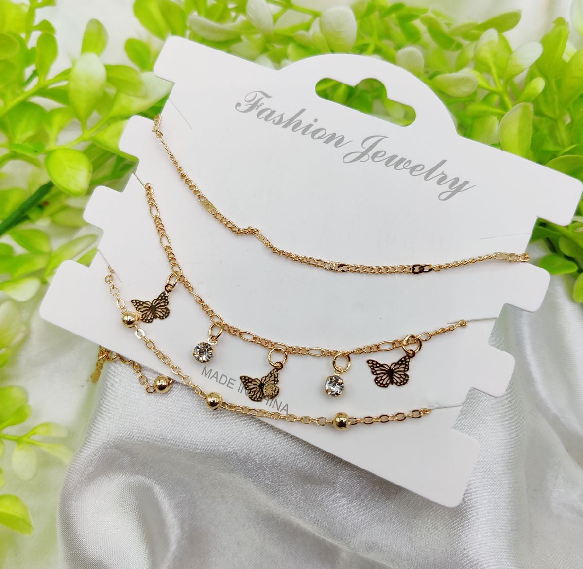 Imported Triple Layered Butterfly Charm Bracelet Set – Adjustable